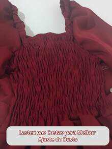 Women's Long Dress With Half Sleeves And Simple Print With Exposed Seams, Super High Fashion Winter, Árbora Eminence. - 酒紅色 - 查看 8