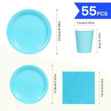 Bộ đồ dùng tiệc dùng một lần màu xanh nhạt gồm đĩa, khăn ăn và cốc - dành cho 10 người, thích hợp cho sinh nhật, đám cưới, tiệc theo chủ đề, dã ngoại gia đình. - Kiểu 5 - Xem 6
