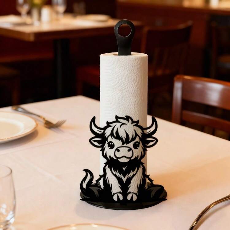 Metal Highland Cow Toilet Paper Holder With Delicate Hollow Iron Construction And Elegant Scroll Outline, Instant Paper Roll Rack For Bathroom And Kitchen, Rustic Style Home Decor With Vintage Farmhouse Charm, Suitable For Bathroom, Dining Table, Bedroom, Living Room, Accent Piece For Cozy Modern Farmhouse Spaces, Durable Iron Craft, Functional Yet Stylish Organizer - Multicolor - View 2