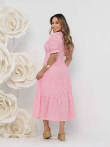 Women's Midi Dress, Three Marias Style, Lace Knit, Wedding, Evening, Formal And Nighttime, Elegant And Casual - 淺粉色 - 查看 2