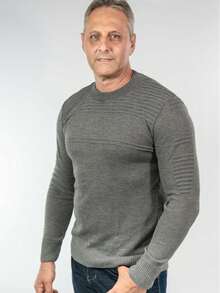 Men's Blouse, Textured Knit Sweater, Round Neck, Long Sleeve, Old Money, Men's Clothing, Winter, Work, Party - 石墨 - 查看 7