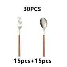 24/30pcs Stainless Steel Cutlery Set, Faux Wooden Handle Knife Fork Spoon Tableware Set - View 16