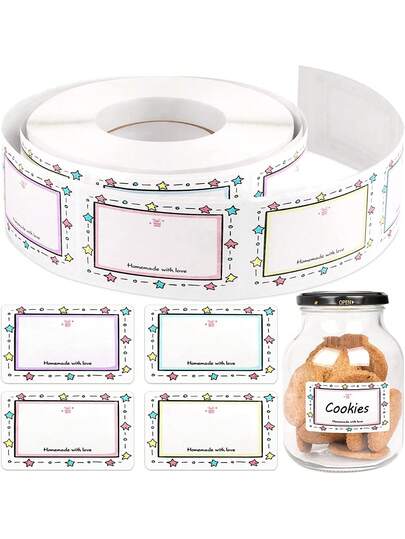 1 Rollo de Etiquetas Adhesivas con Borde de Estrellas en Blanco