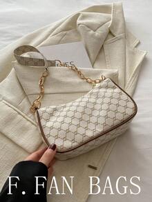 Bolso de axila minimalista y versátil de PU nuevo para primavera/verano 2024, bolso de hombro con cadena de moda y tacto de alta calidad, bolso de mano - Blanco - Ver 9