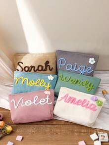 个性化伴娘化妆包，定制雪尼尔名字旅行收纳袋，灯芯绒洗漱包，单身派对回礼，沙滩收纳包 - 彩色 - 查看 5