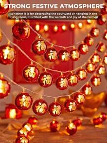 150cm 10燈紅色燈籠串燈，中式紅色福字串燈，LED電池供電吊掛燈籠夜燈，適用傳統婚禮茶禮與新娘裝飾、婚禮、市集、餐廳、廟會、派對、廣場 - 彩色 - 查看 6