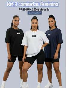 SET OF 3 WOMEN'S T-SHIRTS IMMEDIATE SHIPPING HYKC FOR WORKOUTS, GYM AND EVERYDAY CASUAL CHIC LOOKS, EASY AND TIMELESS - BLACK, WHITE aND NAVY BLUE - View 1