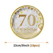 55/25/10pcs Gold Balloons 70th Birthday Happy Birthday Disposable Plates Napkins Cups, Disposable Party Supplies Set, Suitable For 10 Guests, Disposable Paper Plates Party Tableware Suitable For Birthday Wedding Theme Party Family Picnic - Style 6 - View 10