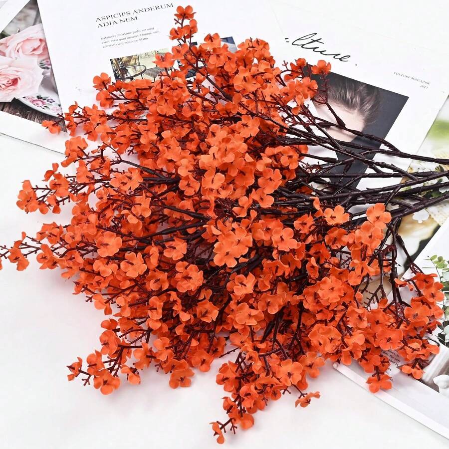 14.17 Inch Artificial Starry Sky Plastic Centerpiece Decor, Fake Plant, Suitable For Spring Decor, Home Decor, Wedding Decor, Dining Table Centerpiece, Autumn Decor, Indoor Decor, Balcony Decor, Kitchen, Dining Room, Bedroom Decor, Bathroom, Valentine's Day Decor, Bridal Bouquet, Birthday Party, Holiday Decor, Anniversary, Cafe, Office, Garden And Other Outdoor Occasions - Orange - View 1
