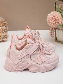 Children's Breathable Sports Shoes, Spring/Autumn New Mesh Casual Sneakers, Boys & Girls Running Shoes, Fashionable Chunky Sneakers - Pink - View 4