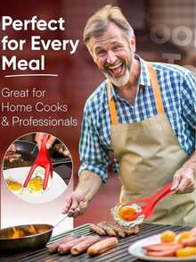 1pc Egg Flip Spatula, Steak Flip Spatula Clip, Egg Spatula Clip, 2-In-1 Handle And Flip Spatula Pliers, Multifunctional Non Stick Kitchen Flip Spatula, Spatula Clip, Pancake Spatula, Toaster Clip, Burger Clip, Non Stick Coating Spatula, Roasted Chicken Roll Spatula Clip, Kitchen Cooking Tools, Steak Frying And Barbecue Tools - Multicolor - View 3