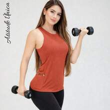 Women's Dry Fit Tank Top With Side Pocket } Gym Tops Butt Cover Tulle T-Shirt Top T-Shirts Baby Look Leggings Fitness - 赤土陶 - 查看 1