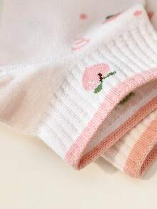 5 Pairs Cute Sweet Peach Fruit Pattern Versatile Women Ankle Socks - Multicolor - View 5