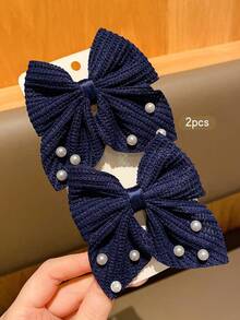 2 pinzas de pelo con lazo, elegantes y lindas, adecuadas para uso diario - Azul Marino - Ver 7