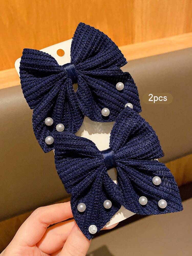 2 chiếc kẹp tóc nơ thời trang & ngọt ngào, thích hợp sử dụng hàng ngày - Màu xanh hải quân - Xem 7