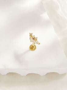 1pc Fashionable Minimalist Diamond Stainless Steel Leaf Earrings, Suitable For Women's Daily Wear - Leaves - View 2