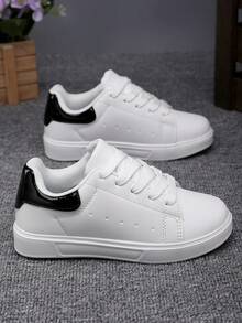 1 Pair Children's Fashionable Casual Sneakers, Suitable For Teenagers Skateboarding - White - View 3