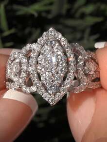 Luxury Inlaid Shiny Cubic Zirconia Elegant Promise Ring, Wedding Engagement Party Gift For Women - Silver - View 1