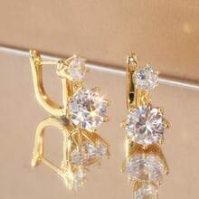 1 Pair Elegant Minimalist Cubic Zirconia Pendant Earrings, Suitable For Women's Travel And Vacation Jewelry, Ideal Gift For Family And Friends - Gold - View 2