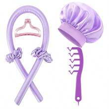 6件/5件/4件装 Mcbki 睡眠美发造型工具套装，无需加热的卷发棒+睡眠帽+Z字梳，丝质睡眠帽，弹性睡眠帽，女士护发，长发造型工具，DIY 懒人卷发，打造自然波浪和蓬松卷发，适合过夜使用，旅行必备，奢华护发礼品 - 彩色 - 查看 33