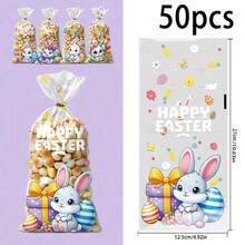50 túi quà Phục Sinh hình thỏ hoạt hình, thiết kế thỏ dễ thương với dây rút vàng, phù hợp cho nhiều sự kiện tiệc tùng và đóng gói quà tặng. - Xem 6