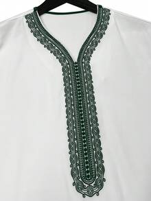 Men's Embroidered Robe Thobe, Men's Solid Color Pullover Gandoura Thawb, Traditional Arabic Men Gandoura Thobe Robe With Pockets - White - View 4