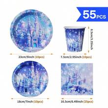 10件套一次性冰雪奇缘城堡主题餐盘、餐巾纸、杯子，适合10位客人使用，一次性纸盘餐具，适用于生日、婚礼、主题派对、家庭野餐等场合。 - 款式2 - 查看 8