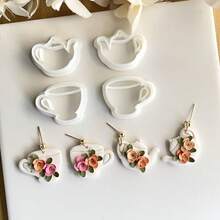 2pcs Polymer Clay Cutter Set, Includes Tea Cup & Teapot Shaped Cutters Suitable For Making Earrings, Dangle Earrings Clay Cutting Molds, Polymer Clay Tools - White - View 5