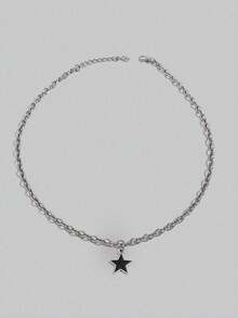 复古朋克风星星吊坠项链，不锈钢极简项链，男女皆宜，奢华设计颈链，适合嘻哈风格 - 銀色 - 查看 5