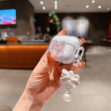 Pink Bow Transparent Protective Case With Pearl Bow Pendant, Shock-Proof Protective Cover, Suitable For AirPods 1/2/3/4/Pro/Pro 2 - Multicolor - View 3