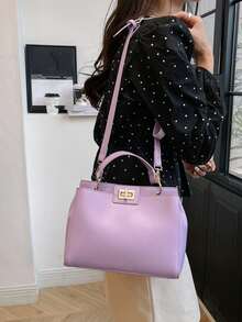 Fashionable Minimalist Solid Color Shoulder Crossbody Square Handbag For Women - Purple - View 4