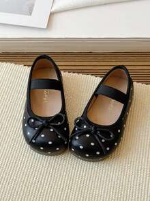 1 Pair Black Polka Dot Bow Pearl Design Soft Bottom Non-Slip Flat Baby Toddler Shoes, Suitable For Spring, Summer, Autumn And Winter - Black - View 3