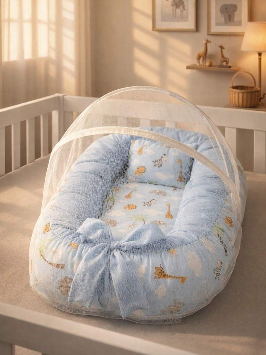Baby Nest Reducer With Mosquito Net – Comfort And Safety For Baby - BLUE BB - View 1