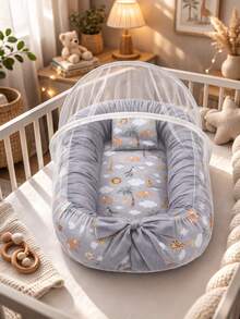 Baby Nest Reducer With Mosquito Net – Comfort And Safety For Baby - SAFARI GRIS - Ver 1