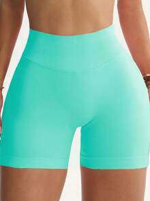 Green Leggings, High Waist Tummy Control Shorts, Invisible Lift Leggings, Cycling Shorts (Curve Design), Women's Boyshort Panties, Waist Cincher, Plus Size Curve Design, Black Shorts, Shorts, Tight Shorts, Women's Fitness Shorts, Women's Boyshort Panties - Green - View 2