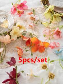 5/10/30支装仿真花 - 迷你樱花，丝绸樱花，仿真植物，适用于家居、餐厅、客厅、户外花园装饰、插花、摄影道具，可用于秋季、春季装饰，可插花、花墙装饰、花环、新娘捧花、婚礼装饰、DIY花环材料、生日派对装饰、家居装饰配件、情人节等场合。 - 彩色 - 查看 7