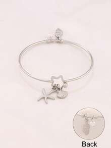 1 pieza Brazalete de acero inoxidable con colgante de concha, estrella de mar y caracol, brazalete abierto de moda con perlas y encantos del océano - pulsera - Ver 8