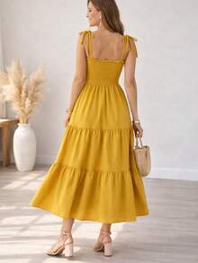 Floral Maxi Dress – Elegance And Comfort - Mostaza Amarilla - Ver 1