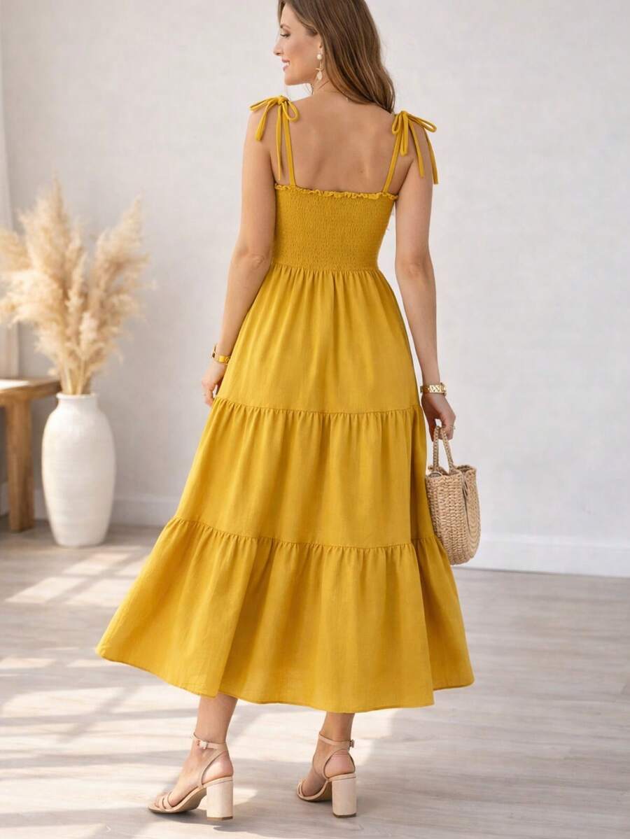 Floral Maxi Dress – Elegance And Comfort - Mostaza Amarilla - Ver 1