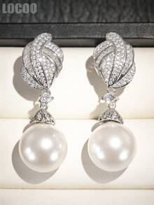 1 Paar wunderschöne Ohrringe mit kubischem Zirkonia und Kunstperle für Frauen, ideal für Hochzeit, Verlobung, Jahrestag, Party, Schmuck, Valentinstag Geschenk - 1# - Übersicht 3