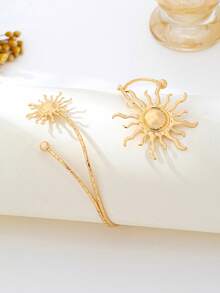 1件装时尚夸张不对称太阳形臂套，适合女性街头、派对、度假和日常穿着，手臂和袖子配饰 - 金色 - 查看 5