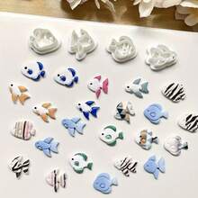 4件套波西米亚风鱼形软陶模具 - 精致浮雕图案的软陶瓷首饰制作模具，非常适合制作吊坠、耳环和手工首饰，女士鱼形胸针、鱼形别针、鱼形徽章，软陶首饰模具 - 白色 - 查看 4