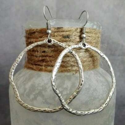 Vintage Bohemian Silver-Tone Round Pendant Earrings, Suitable For Party Occasions