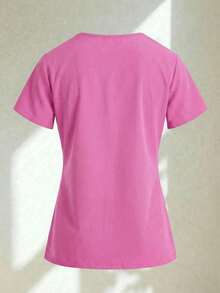 Conjunto uniforme médico quirúrgico set 2 piezas dama mujer manga corta cuello v pantalón jogger resorte cordón cómodo - Rosa - Ver 5