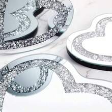 1 pezzo Specchio acrilico a forma di cuore, 30x30 cm | Forma asimmetrica, bifacciale, superficie a specchio argento con frammenti di cristallo finti, spessore 2 mm, multifunzionale, adatto per casa, garage, camera da letto, hotel, bar, soggiorno, bagno e decorazione natalizia - multicolore - Visualizzare 7