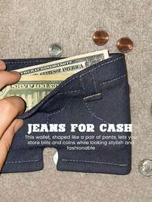 1pc Foldable Blue Denim Mini Wallet Jeans Style With Two Back Pockets, Card Holder Coin Purse Unisex, Novelty Gift For Men Women - View 1