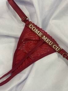 Neon Thong Panties With A Glow-In-The-Dark Slogan. - Rojo - Ver 3