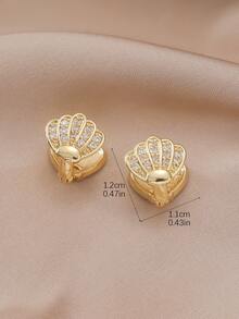 一对优雅可爱复古海滩度假贝壳造型闪亮立方氧化锆耳钉，小巧精致，适合女性和女孩日常佩戴 - 彩色 - 查看 6