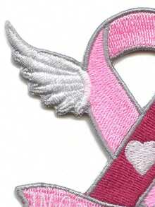 1PC In October We Wear Pink Patch Breast Cancer Ribbon Embroidered Iron On - Multicolor - View 4