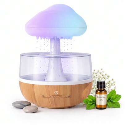 Umidificador de nuvem de chuva, difusor de nuvem de chuva de cogumelo de gotejamento de água com 7 cores variáveis, luz